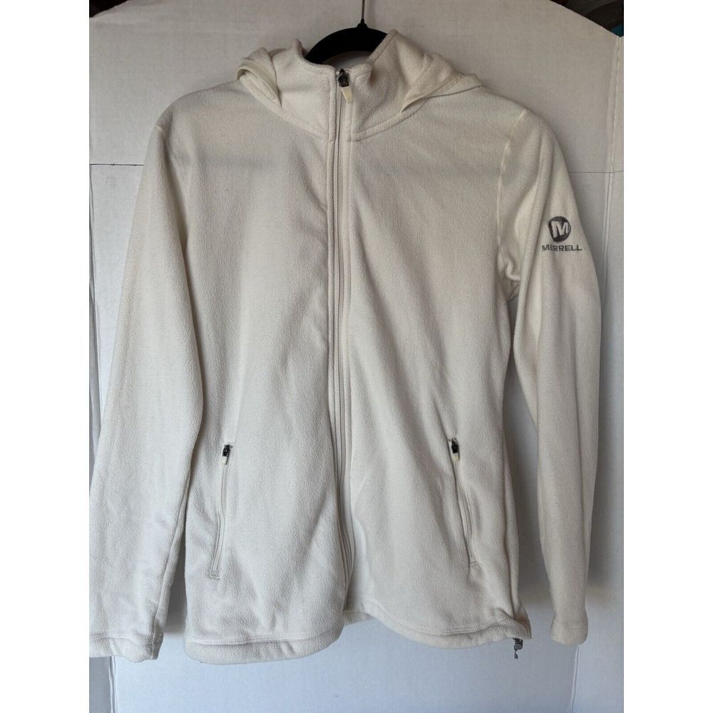 Merrell Women's S Small Fleece Jacket Coat Ivory Cream Hooded Outdoor Full Zip